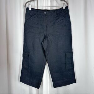 NWT Chico’s Linen Cargo Crop Pants Sz 1/ US 8 Black Casual Pockets Utility